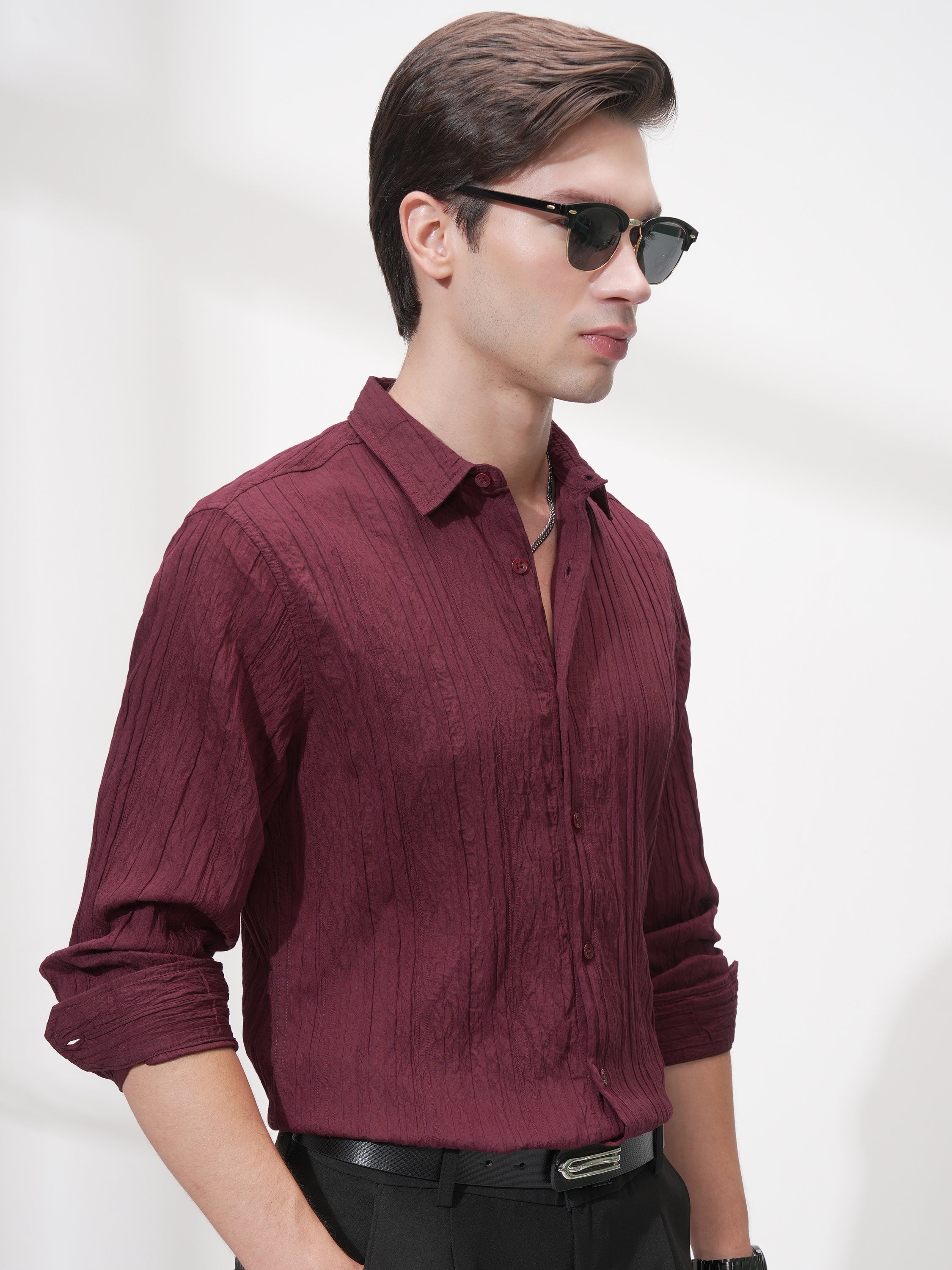 Highlander Men Maroon Striped Slim Fit Casual Shirt - Maroon - Image 6