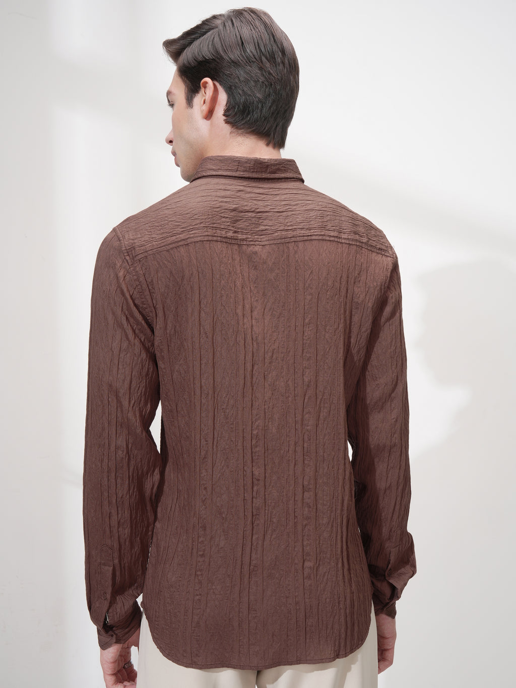 Highlander Men Brown Striped Slim Fit Casual Shirt - Brown - Image 3