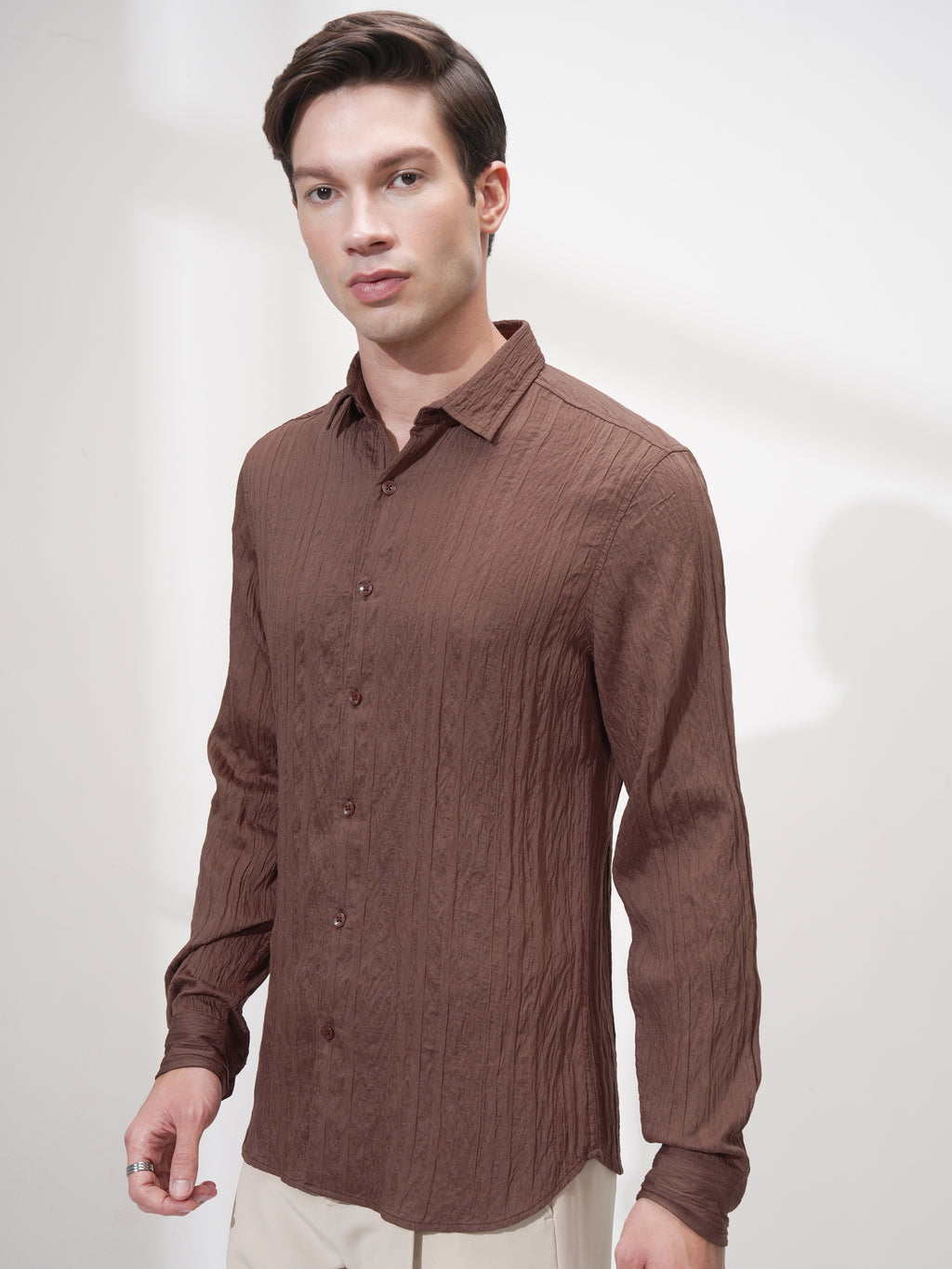 Highlander Men Brown Striped Slim Fit Casual Shirt - Brown - Image 4