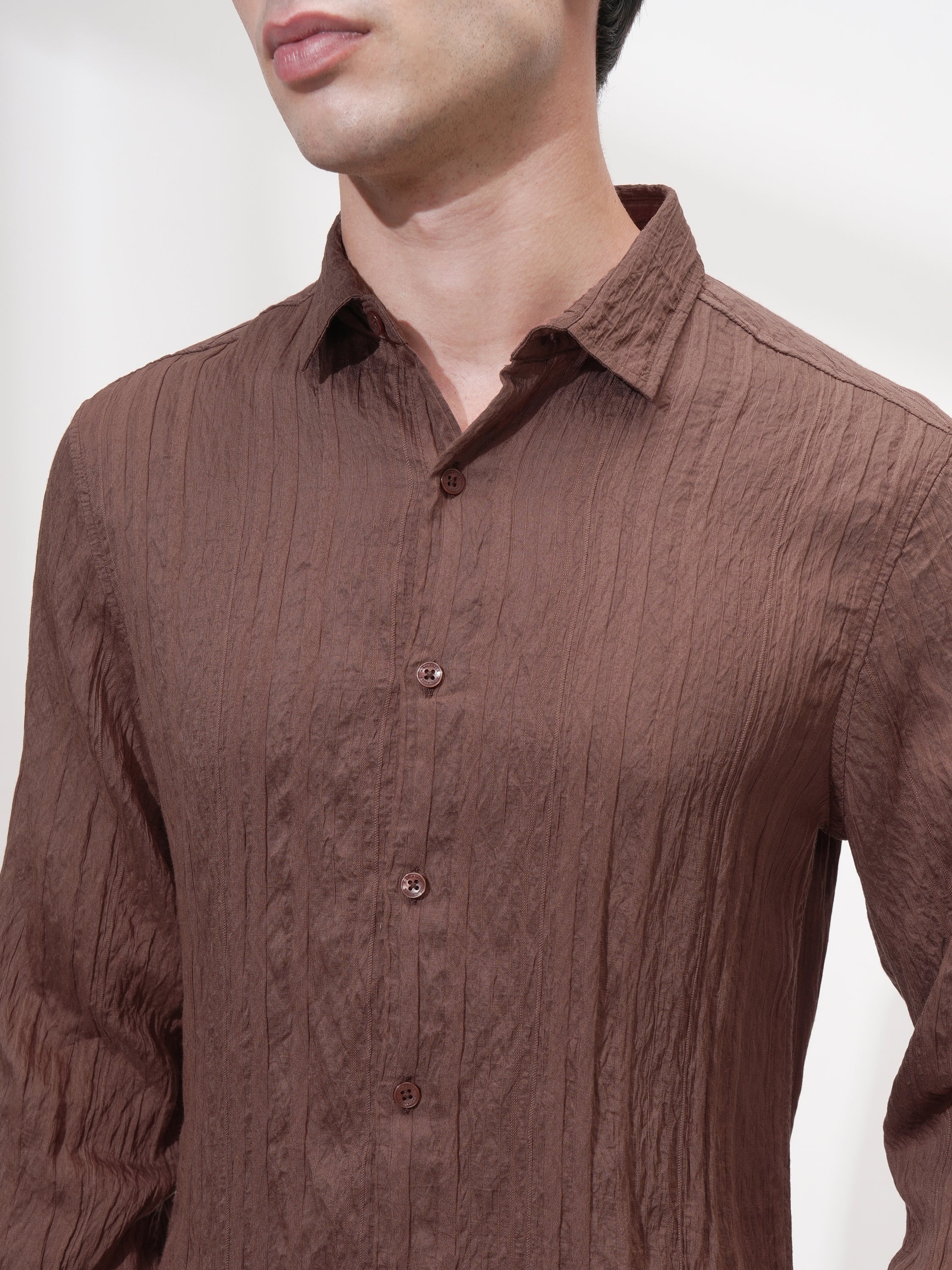 Highlander Men Brown Striped Slim Fit Casual Shirt - Brown - Image 5