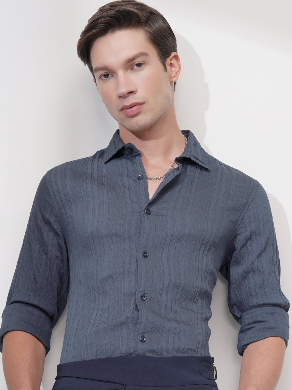 Highlander Men Blue Striped Slim Fit Casual Shirt - Blue - Image 1