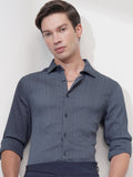 Highlander Men Blue Striped Slim Fit Casual Shirt - Blue - Image 1