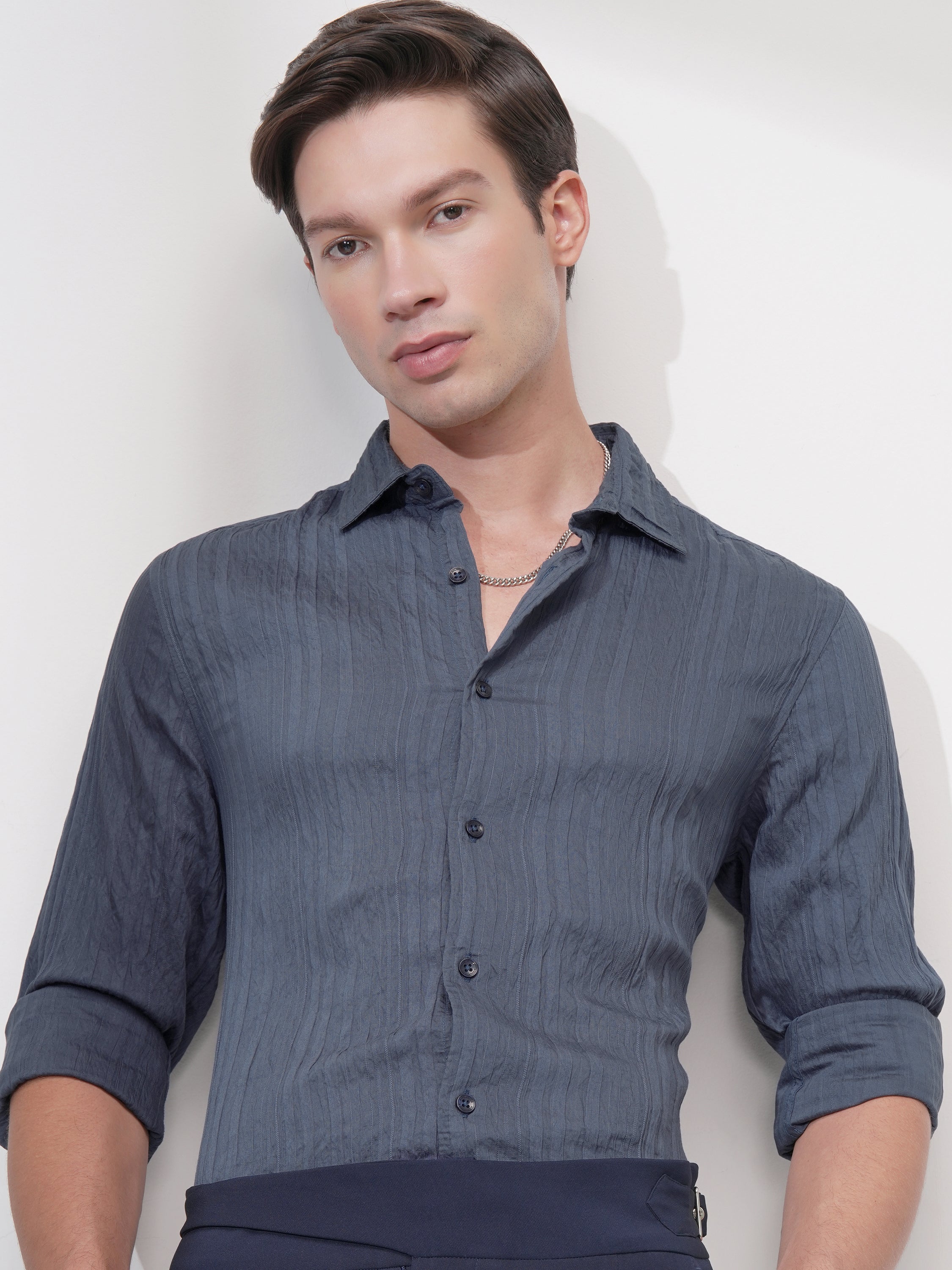 Highlander Men Blue Striped Slim Fit Casual Shirt - Blue - Image 1