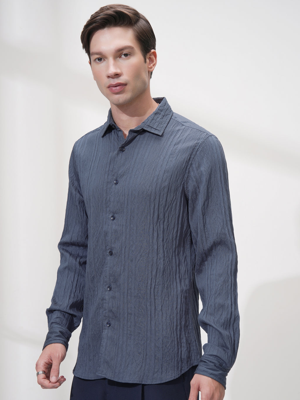 Highlander Men Blue Striped Slim Fit Casual Shirt - Blue - Image 4