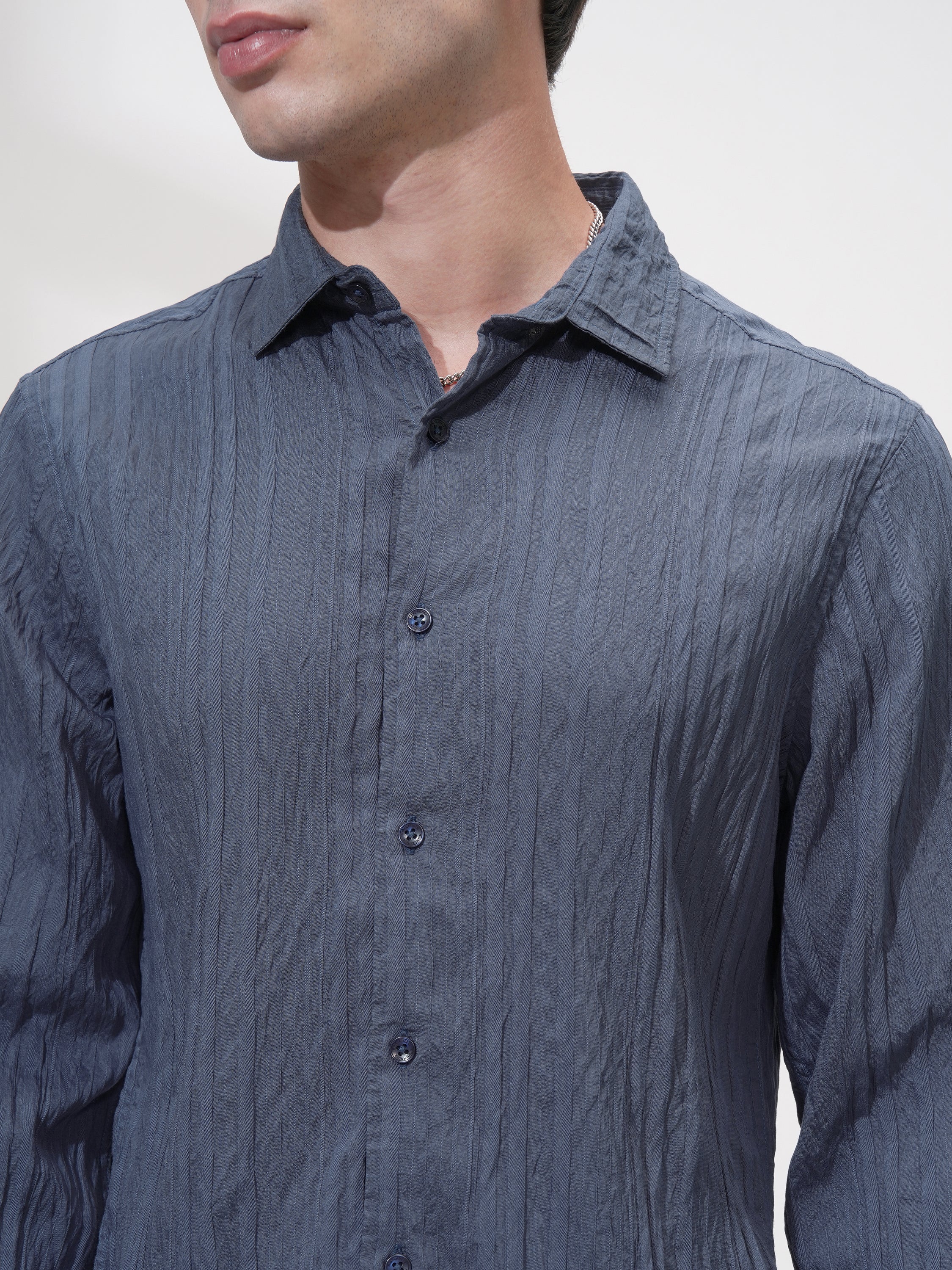 Highlander Men Blue Striped Slim Fit Casual Shirt - Blue - Image 5