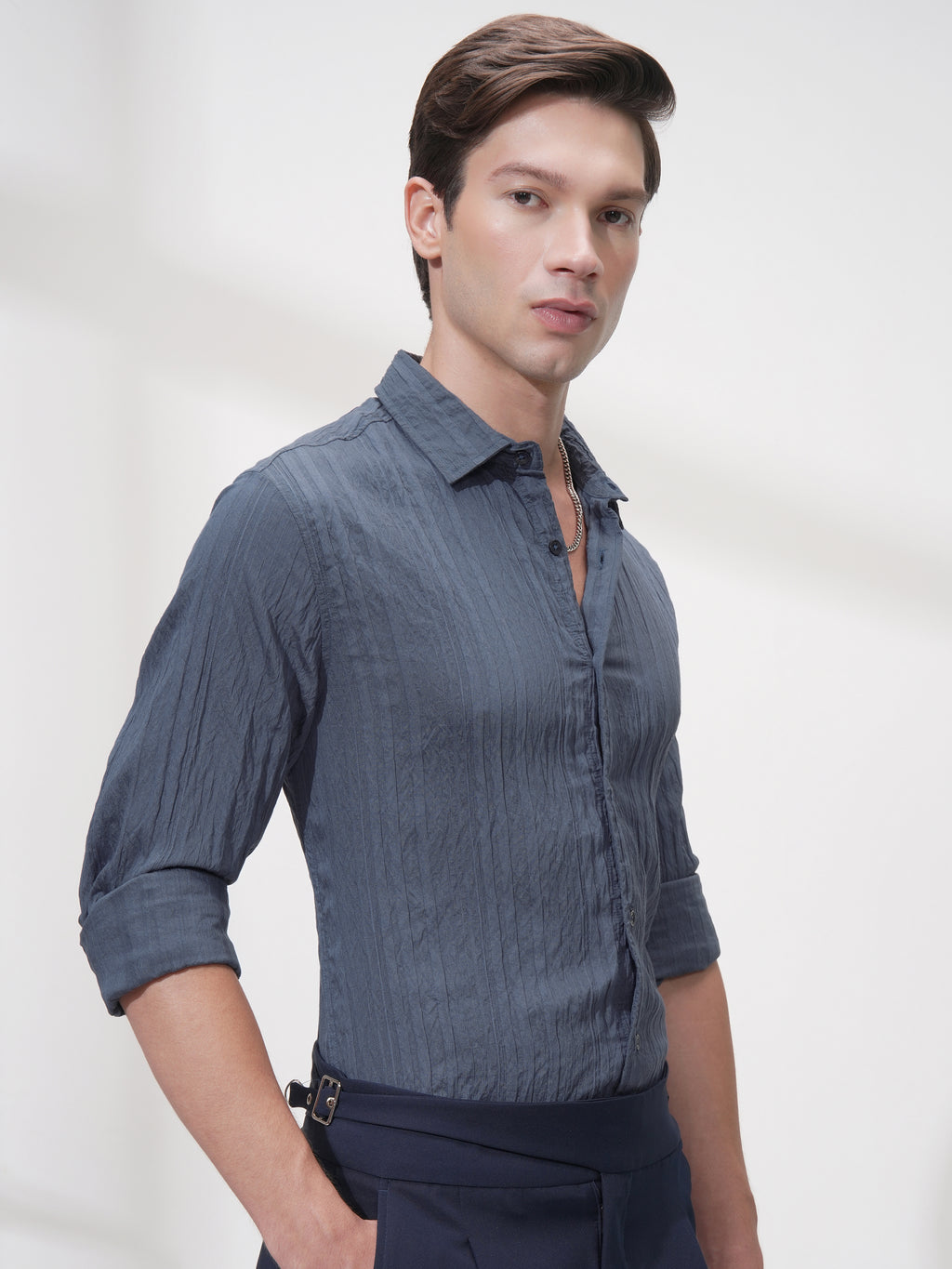 Highlander Men Blue Striped Slim Fit Casual Shirt - Blue - Image 6