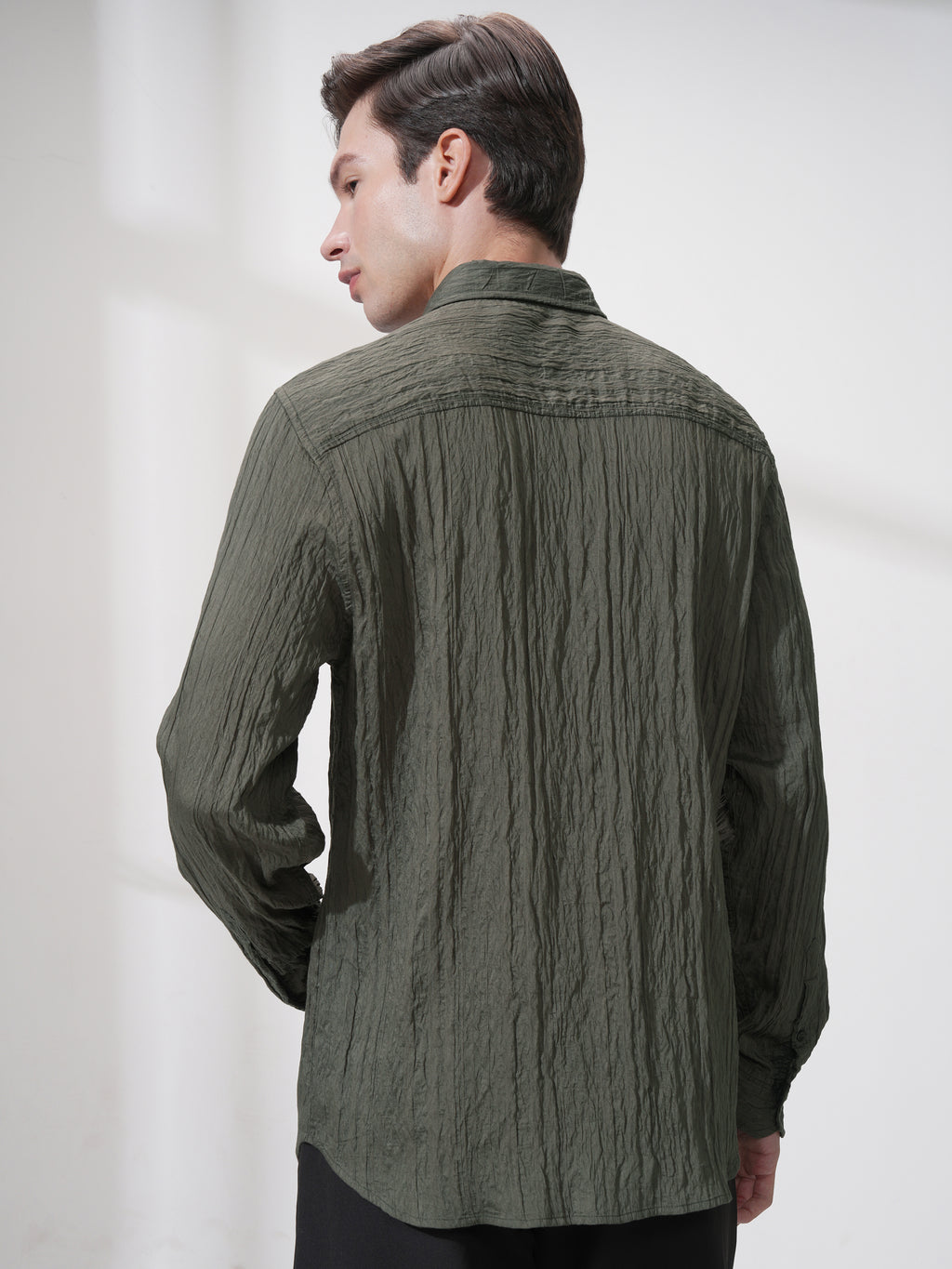 Highlander Men Olive Striped Slim Fit Casual Shirt - Olive - Image 3