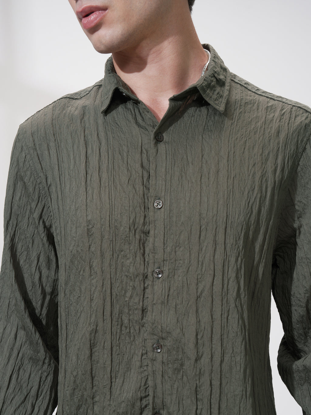Highlander Men Olive Striped Slim Fit Casual Shirt - Olive - Image 5