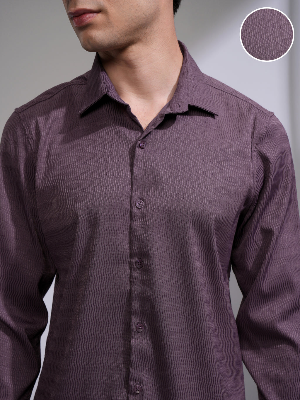 Highlander Men Purple Self Design Slim Fit Casual Shirt - Purple - Image 5