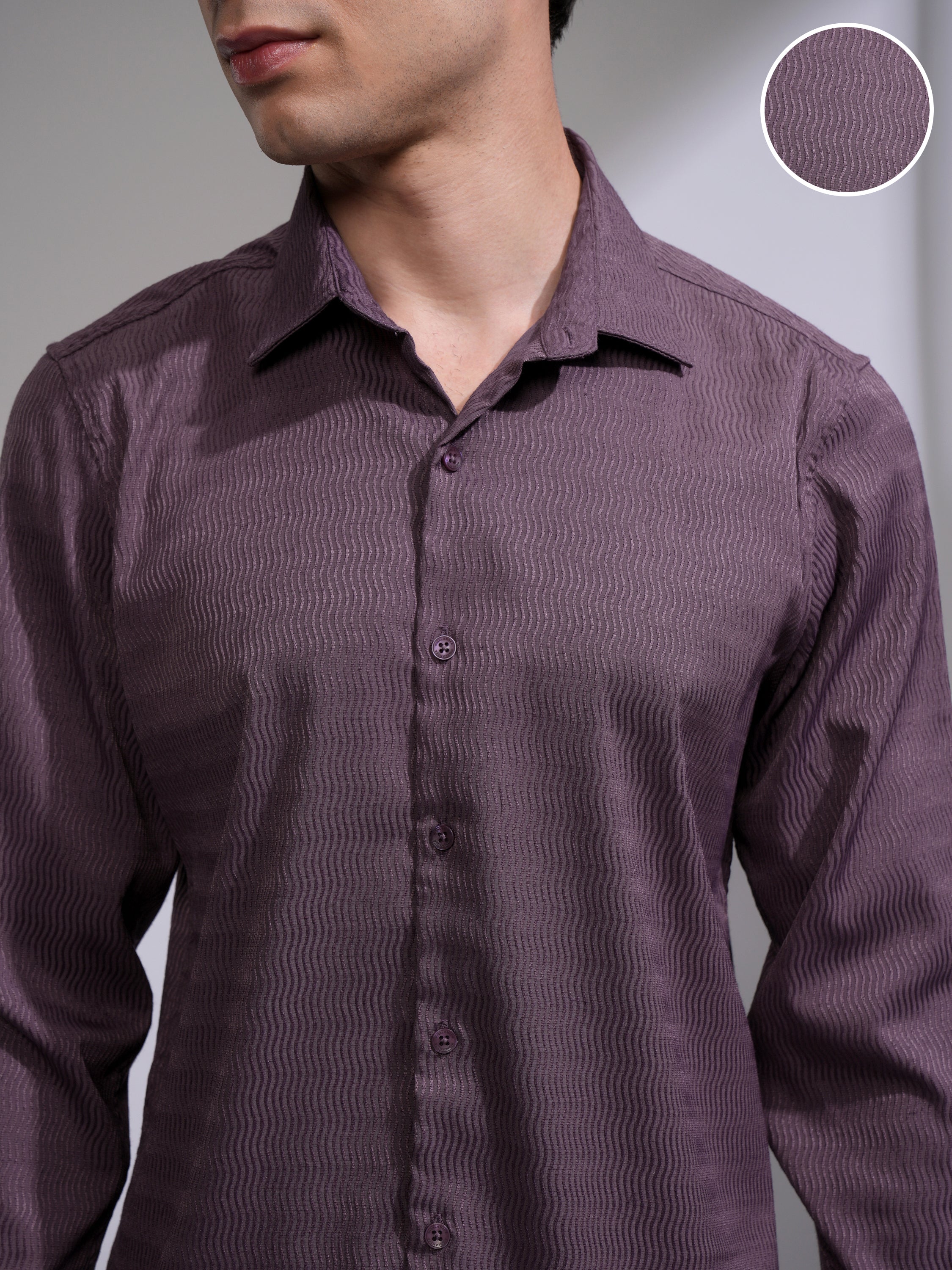 Highlander Men Purple Self Design Slim Fit Casual Shirt - Purple - Image 5