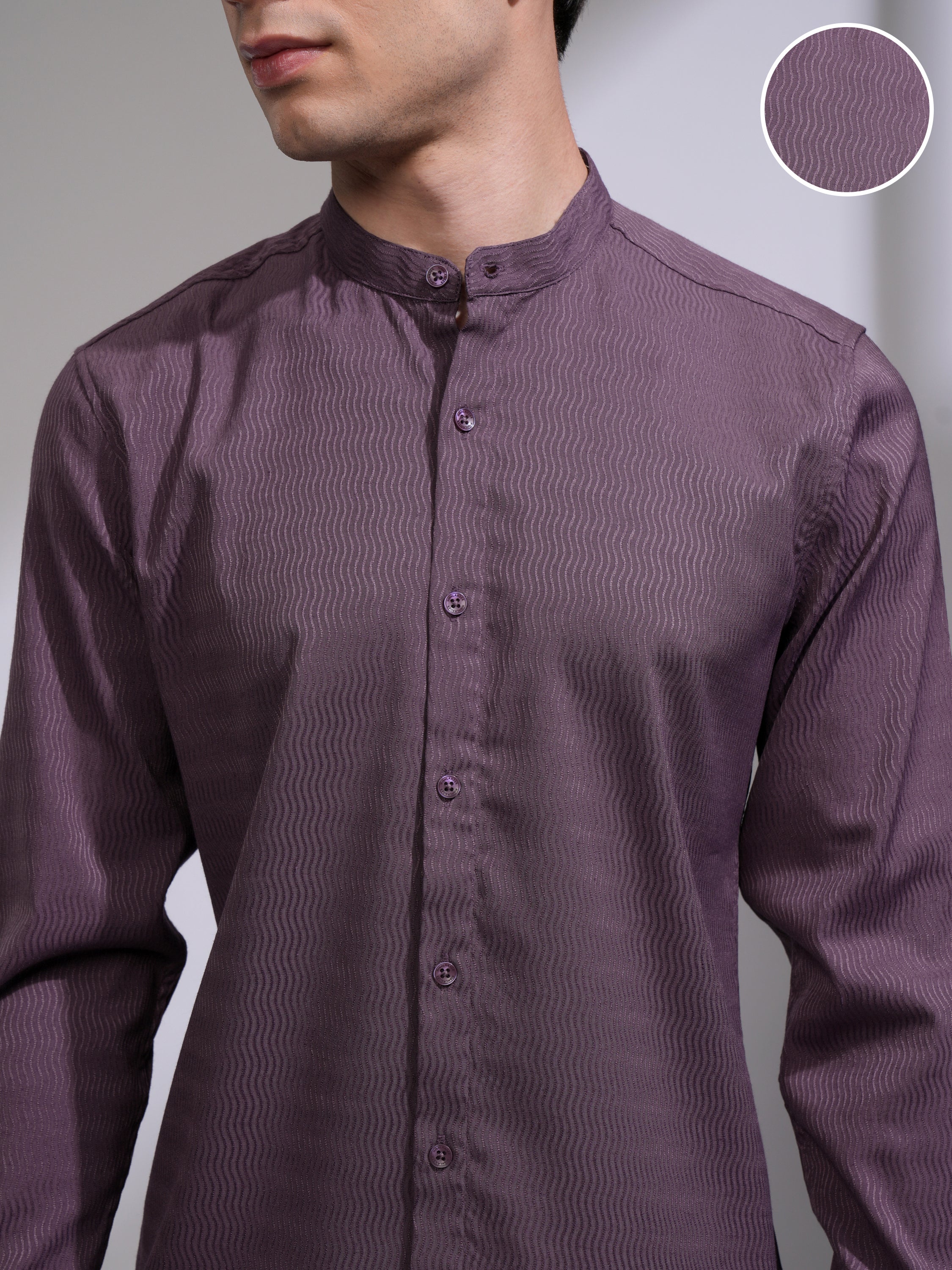 Highlander Men Purple Self Design Slim Fit Casual Shirt - Purple - Image 5