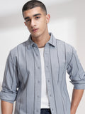 Highlander Men Blue Striped Slim Fit Casual Shirt - Blue - Image 1
