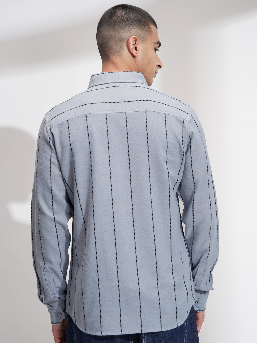 Highlander Men Blue Striped Slim Fit Casual Shirt - Blue - Image 3