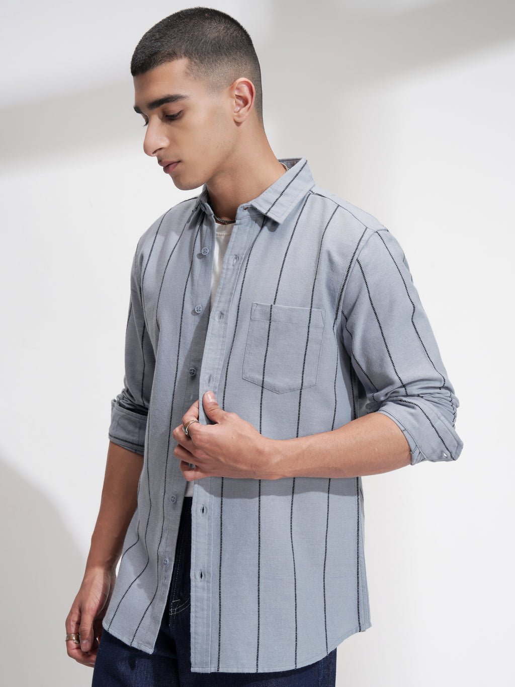 Highlander Men Blue Striped Slim Fit Casual Shirt - Blue - Image 4