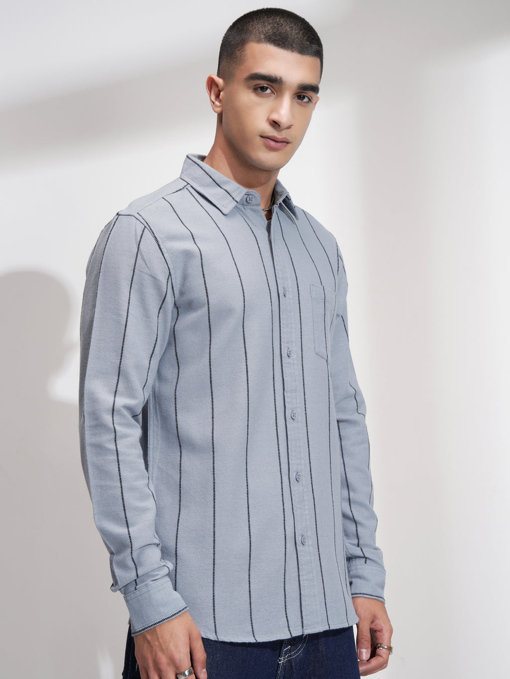 Highlander Men Blue Striped Slim Fit Casual Shirt - Blue - Image 6