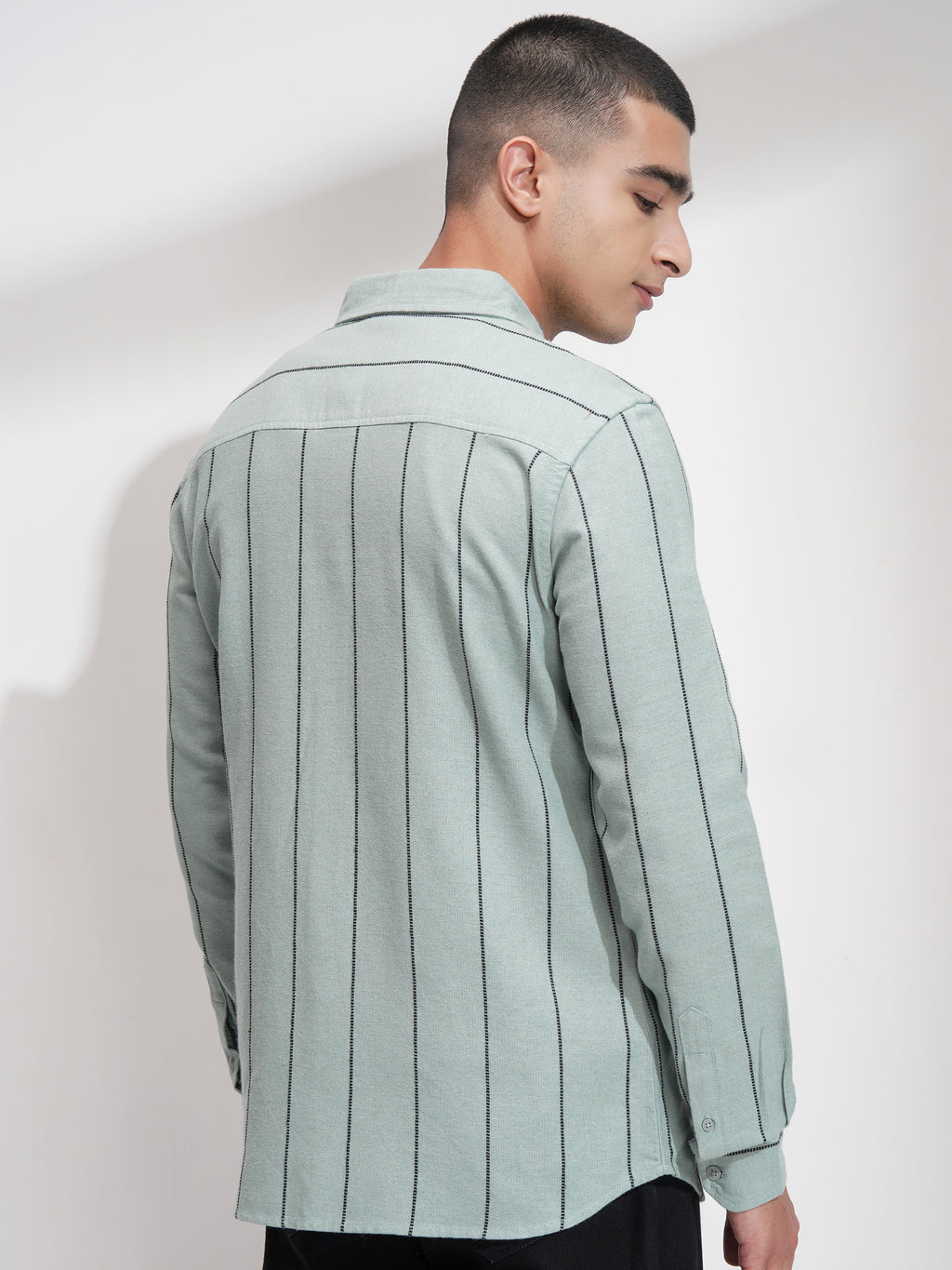 Highlander Men Green Striped Slim Fit Casual Shirt - Green - Image 3