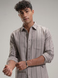 Highlander Men Tan Striped Slim Fit Casual Shirt - Tan - Image 1