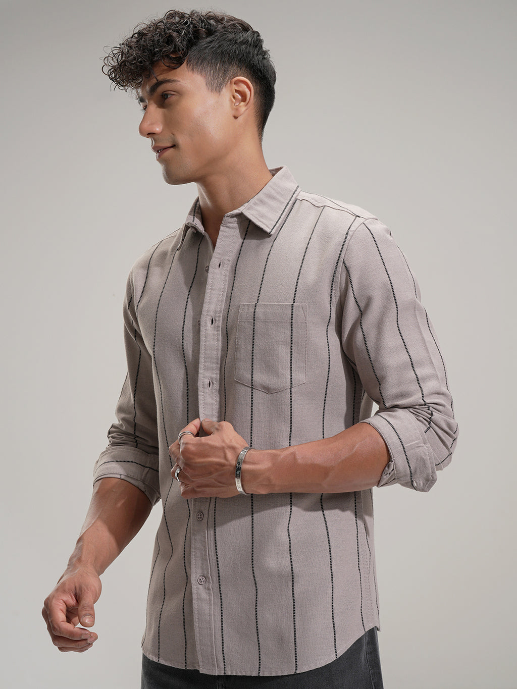 Highlander Men Tan Striped Slim Fit Casual Shirt - Tan - Image 4