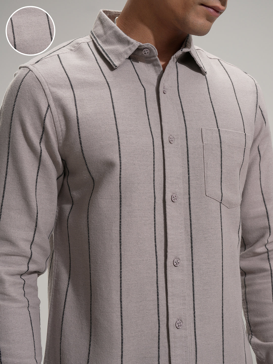 Highlander Men Tan Striped Slim Fit Casual Shirt - Tan - Image 5