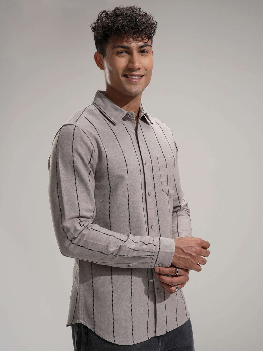 Highlander Men Tan Striped Slim Fit Casual Shirt - Tan - Image 6