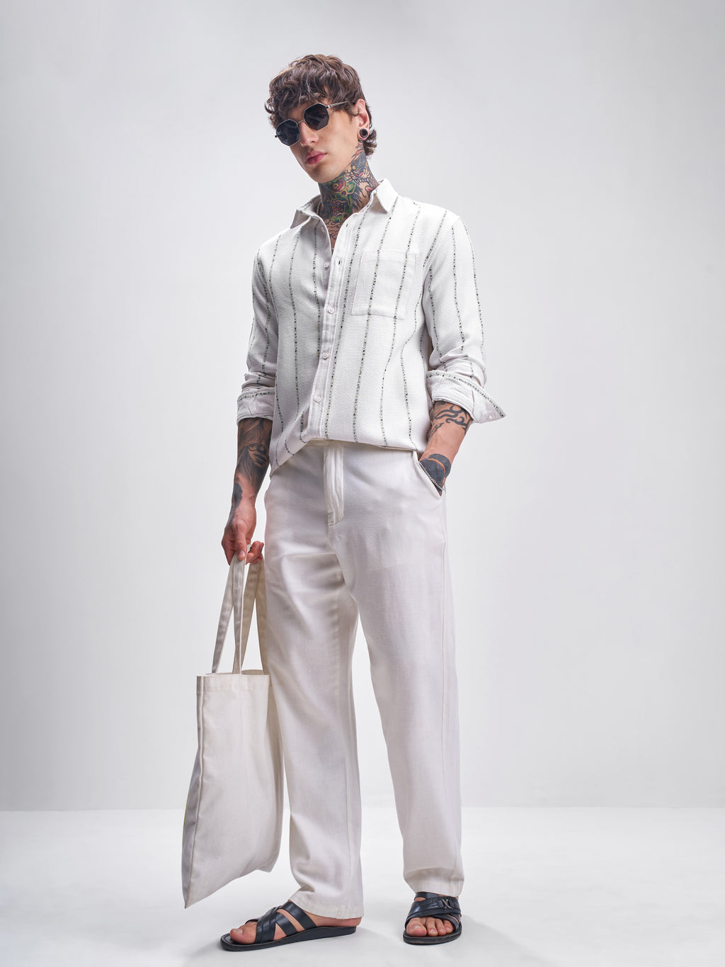 Highlander Men White Striped Relaxed Fit Casual Shirt - White - Image 2