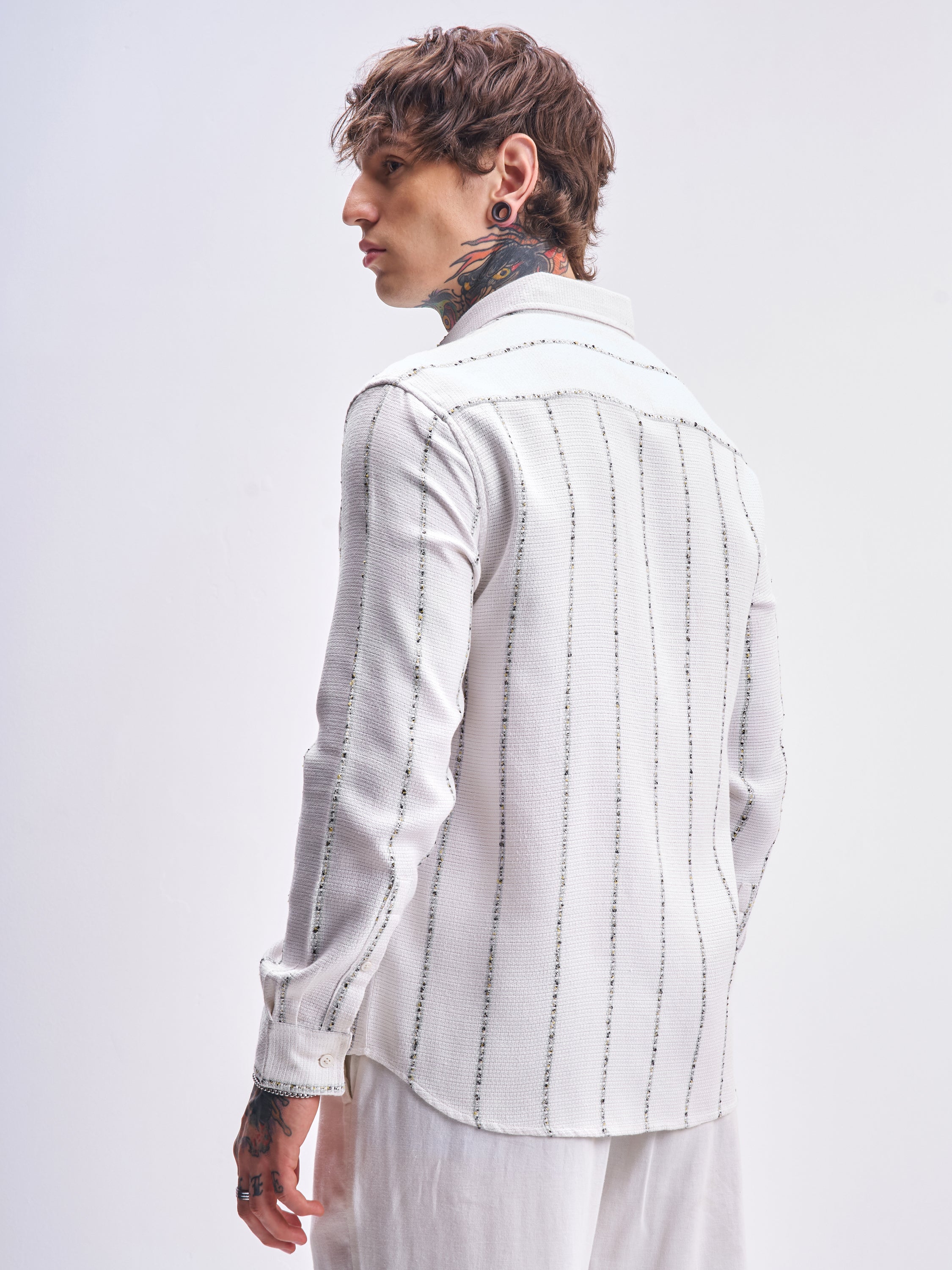 Highlander Men White Striped Relaxed Fit Casual Shirt - White - Image 3