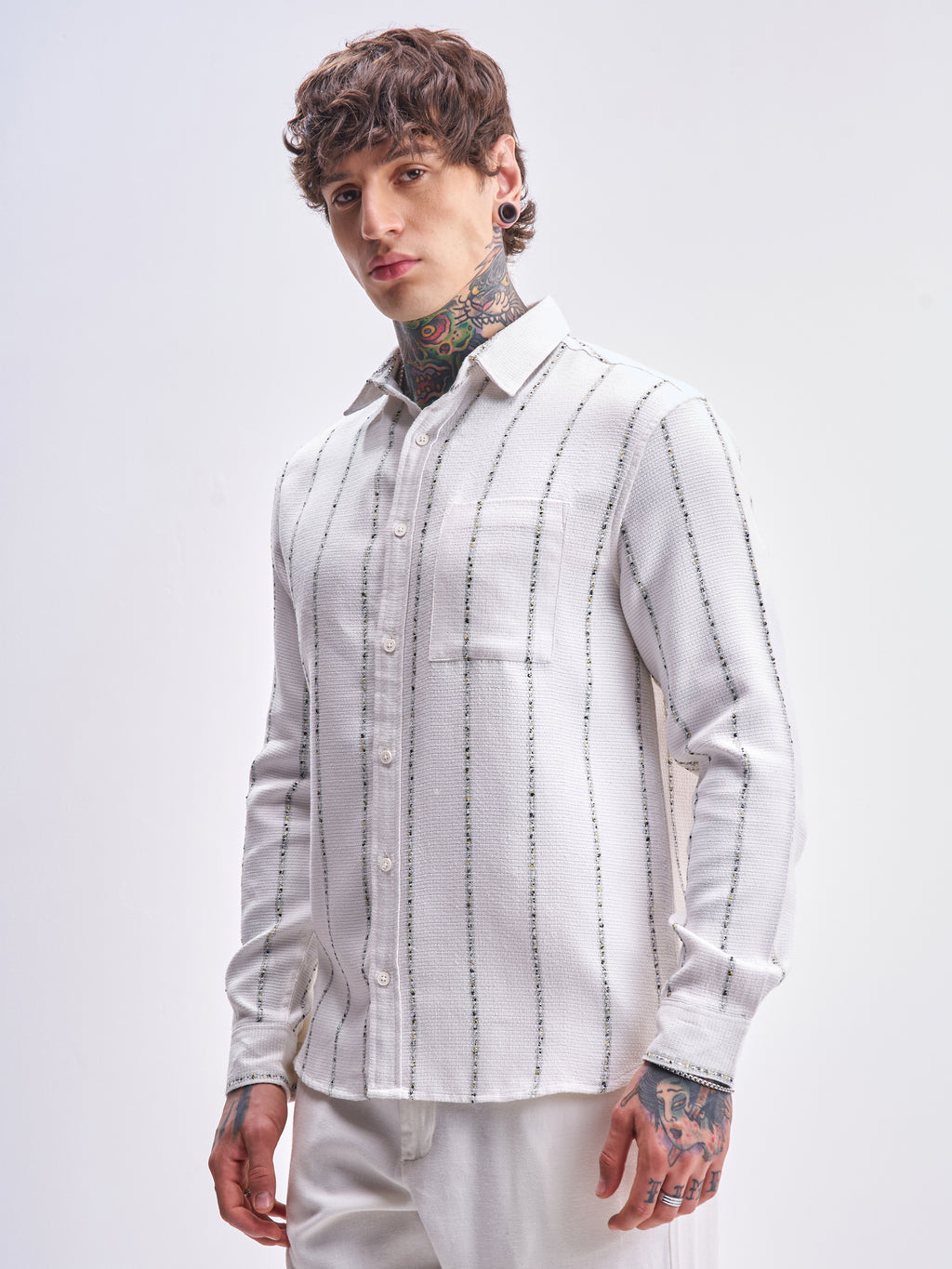 Highlander Men White Striped Relaxed Fit Casual Shirt - White - Image 4