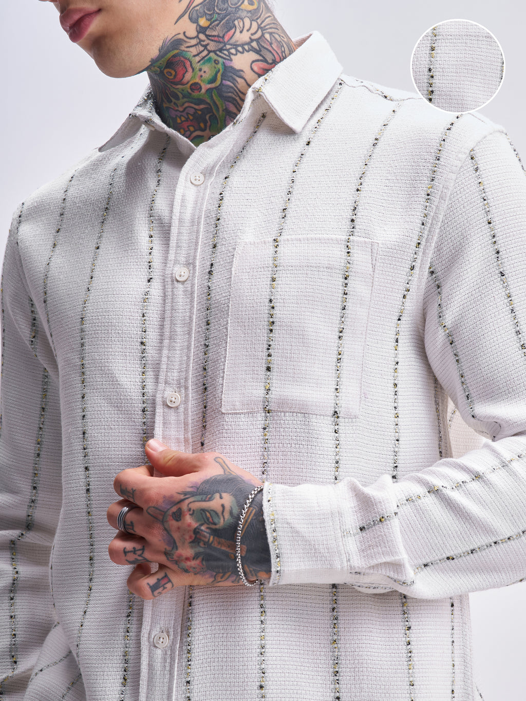 Highlander Men White Striped Relaxed Fit Casual Shirt - White - Image 5