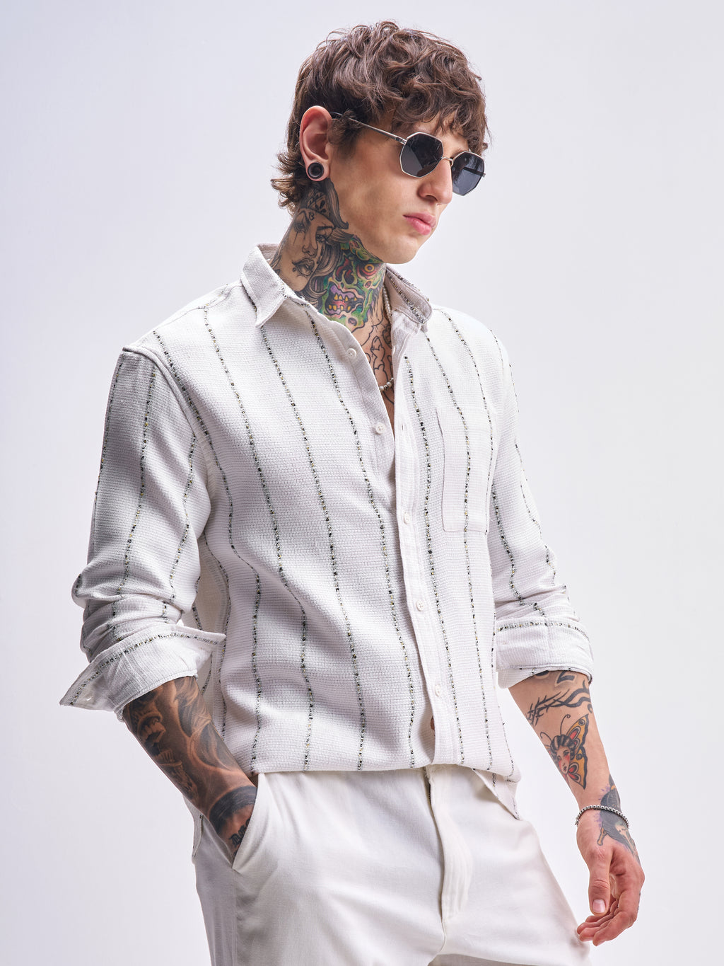Highlander Men White Striped Relaxed Fit Casual Shirt - White - Image 6