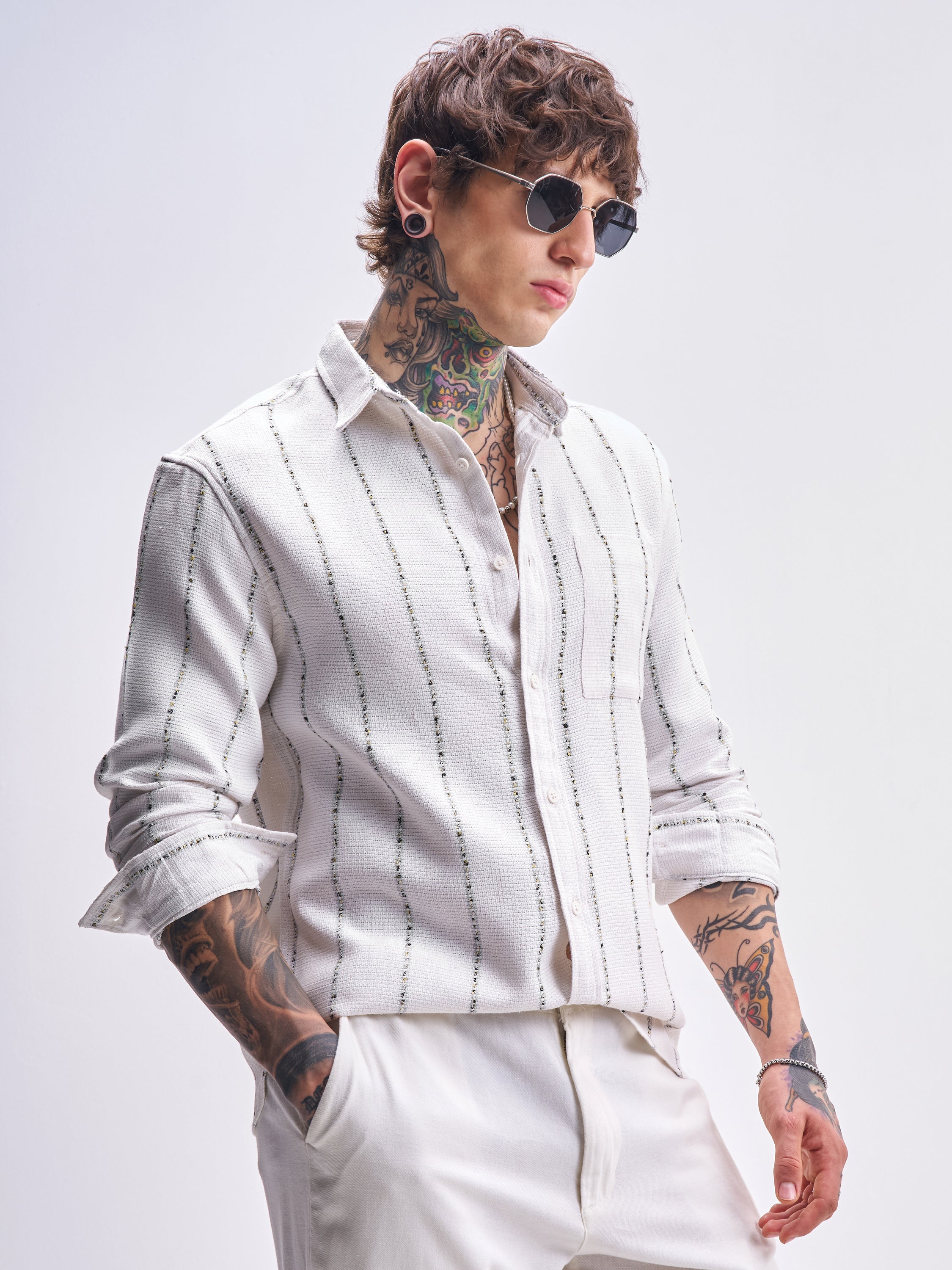 Highlander Men White Striped Relaxed Fit Casual Shirt - White - Image 6
