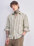 Highlander Men Olive Striped Relaxed Fit Casual Shirt - Olive - Image 1