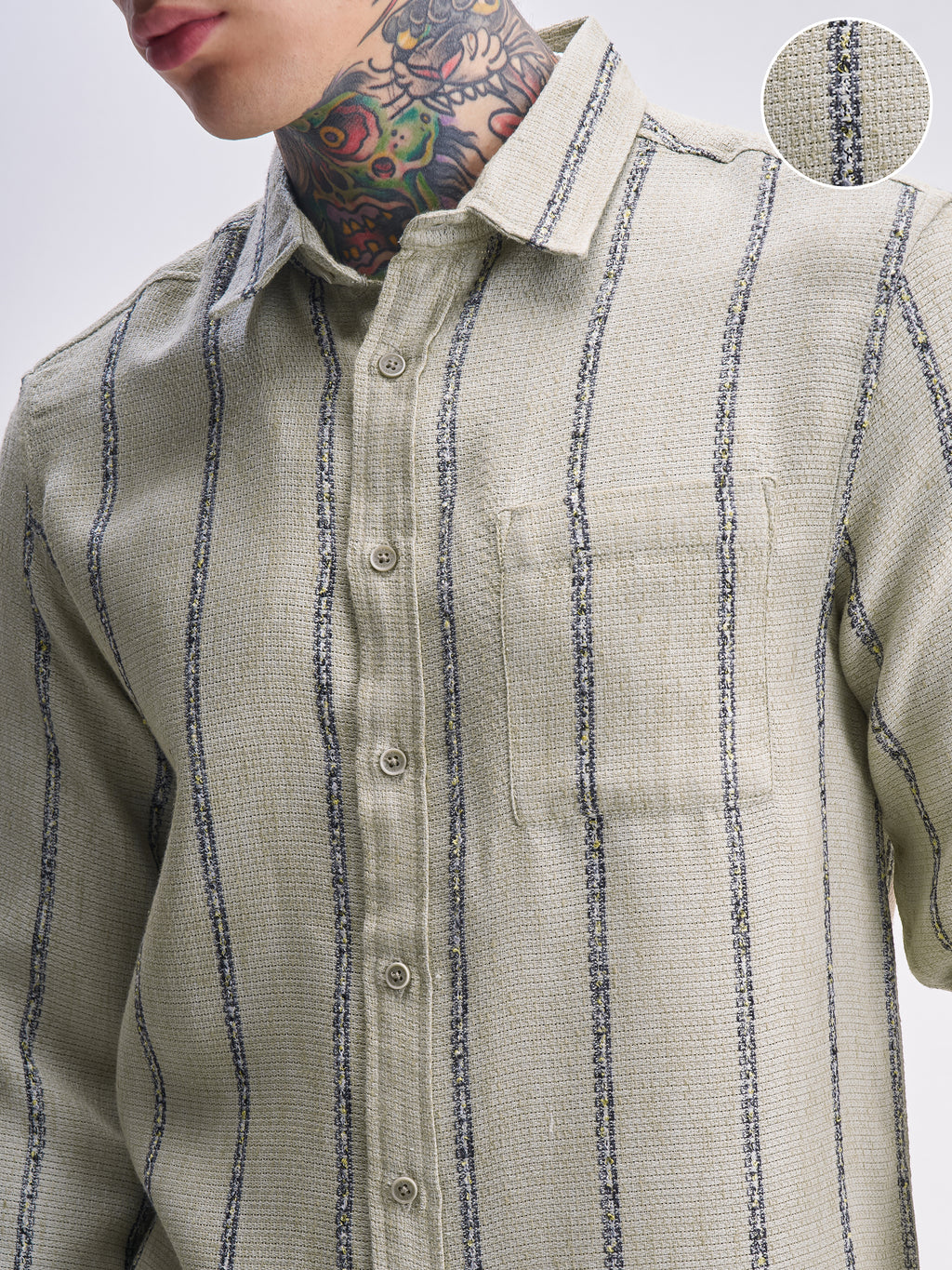 Highlander Men Olive Striped Relaxed Fit Casual Shirt - Olive - Image 5