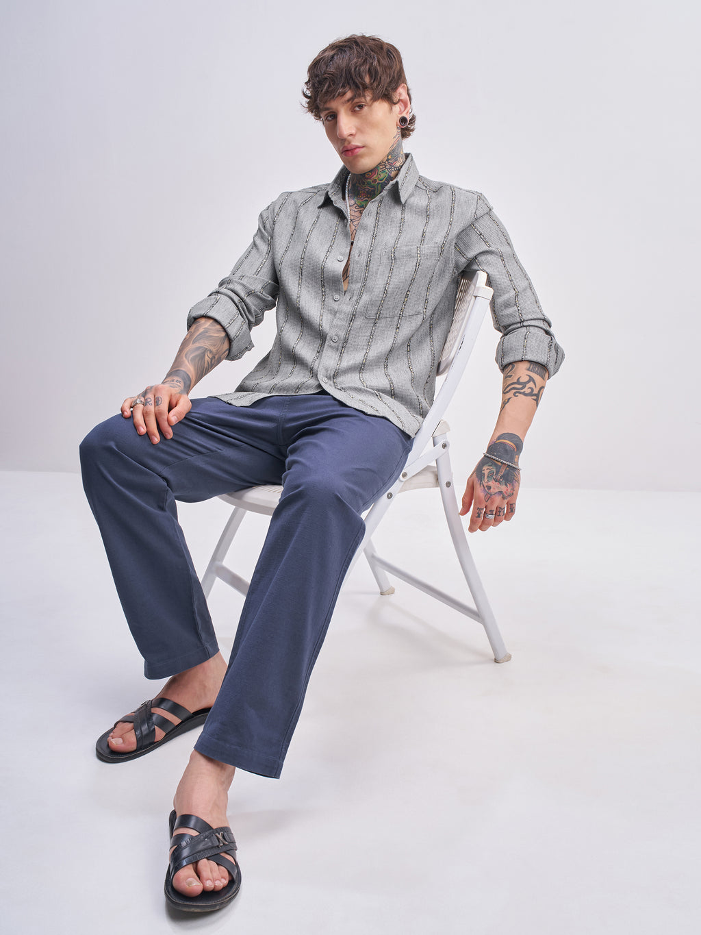 Highlander Men Grey Striped Relaxed Fit Casual Shirt - Grey - Image 2