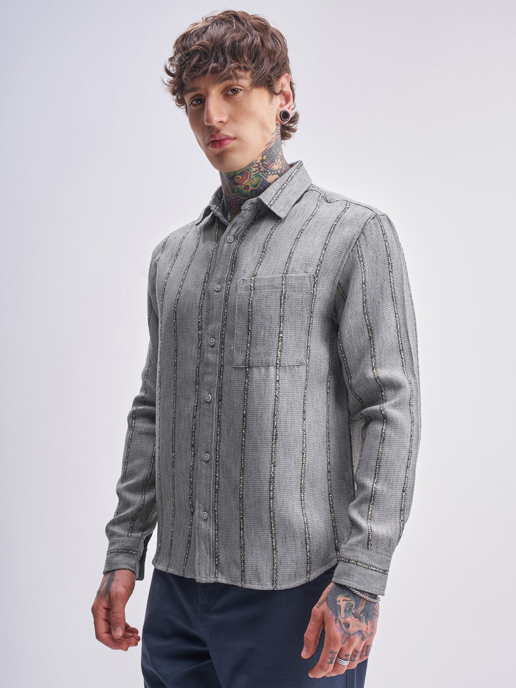 Highlander Men Grey Striped Relaxed Fit Casual Shirt - Grey - Image 4