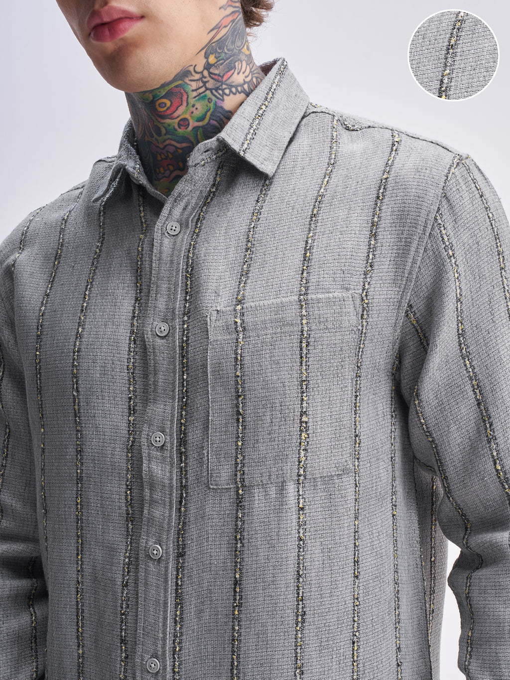 Highlander Men Grey Striped Relaxed Fit Casual Shirt - Grey - Image 5