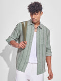 Highlander Men Green Striped Relaxed Fit Casual Shirt - Green - Image 1