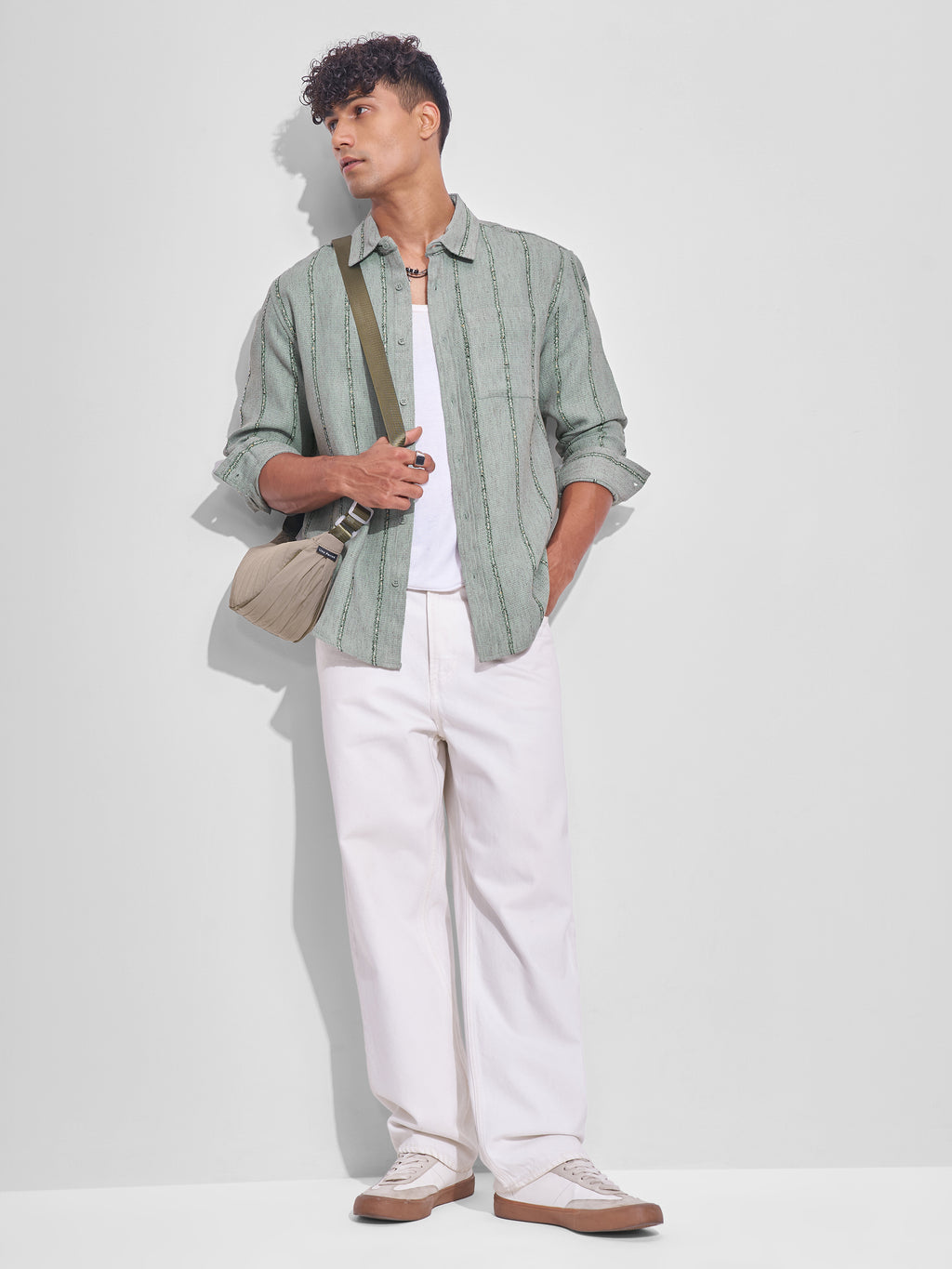Highlander Men Green Striped Relaxed Fit Casual Shirt - Green - Image 2