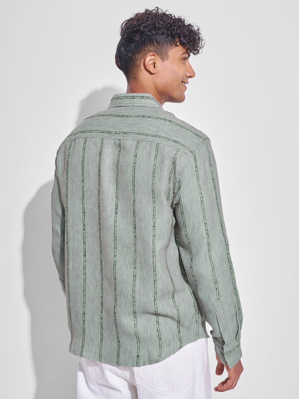 Highlander Men Green Striped Relaxed Fit Casual Shirt - Green - Image 3
