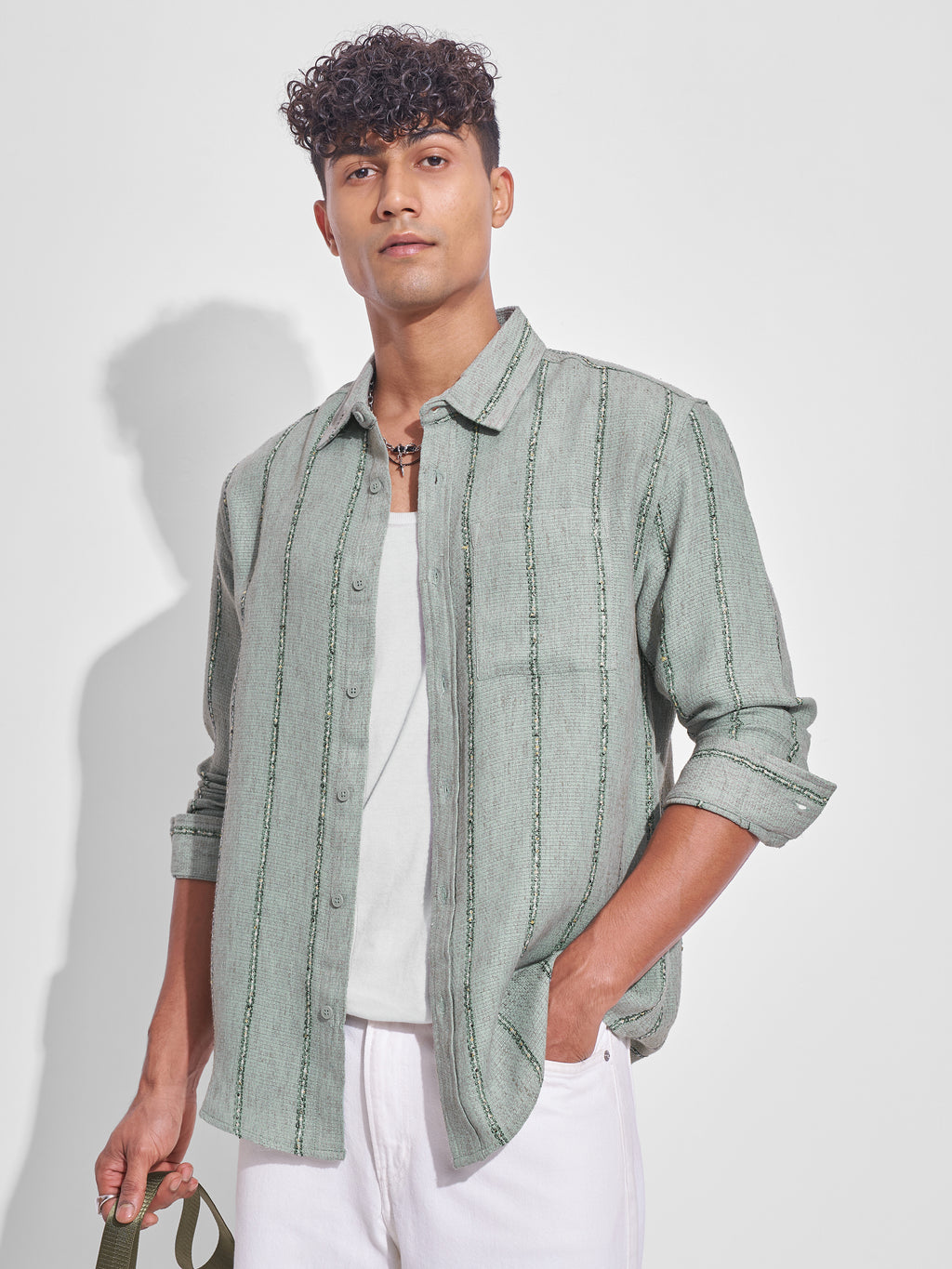 Highlander Men Green Striped Relaxed Fit Casual Shirt - Green - Image 4