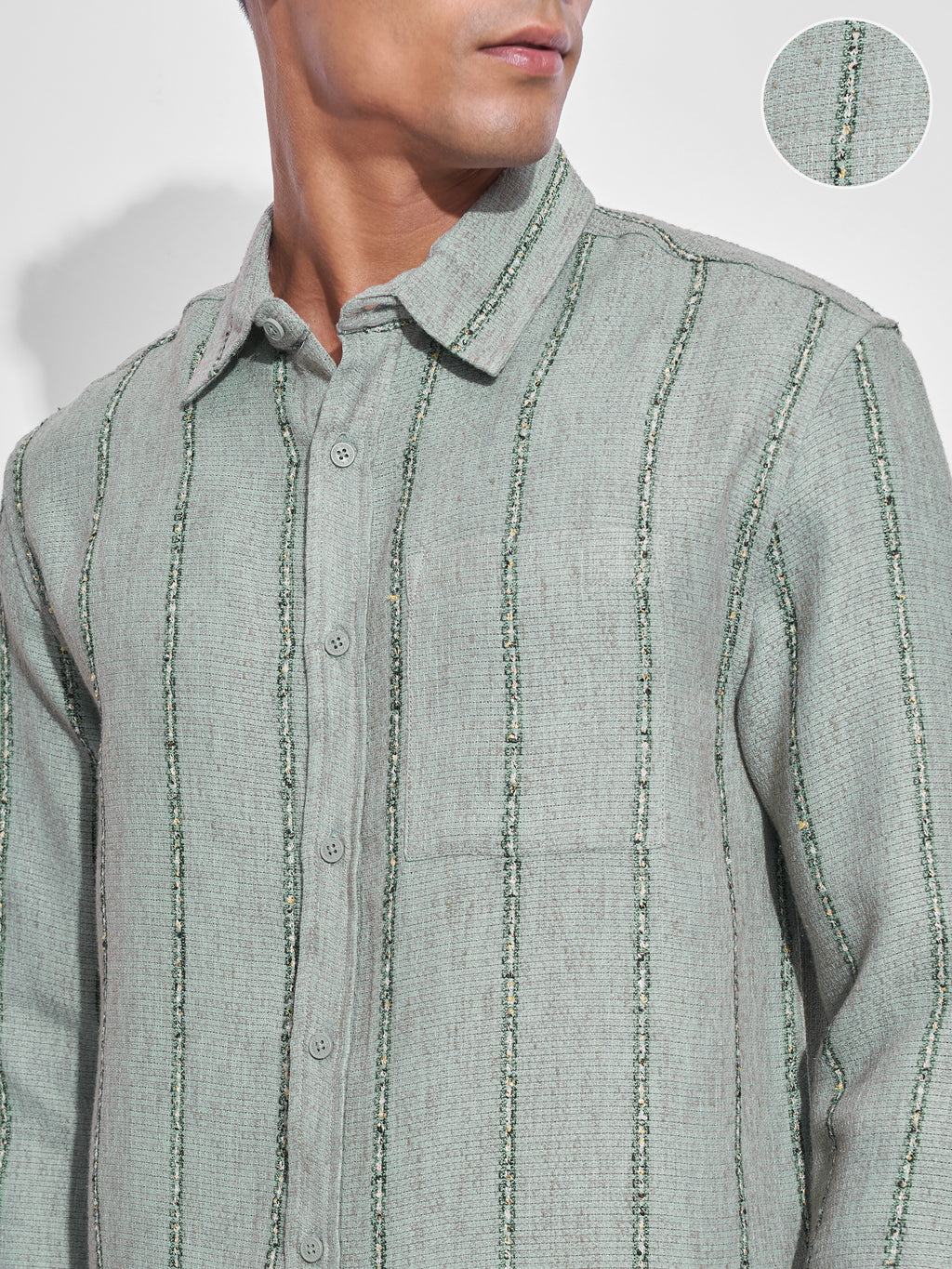 Highlander Men Green Striped Relaxed Fit Casual Shirt - Green - Image 5