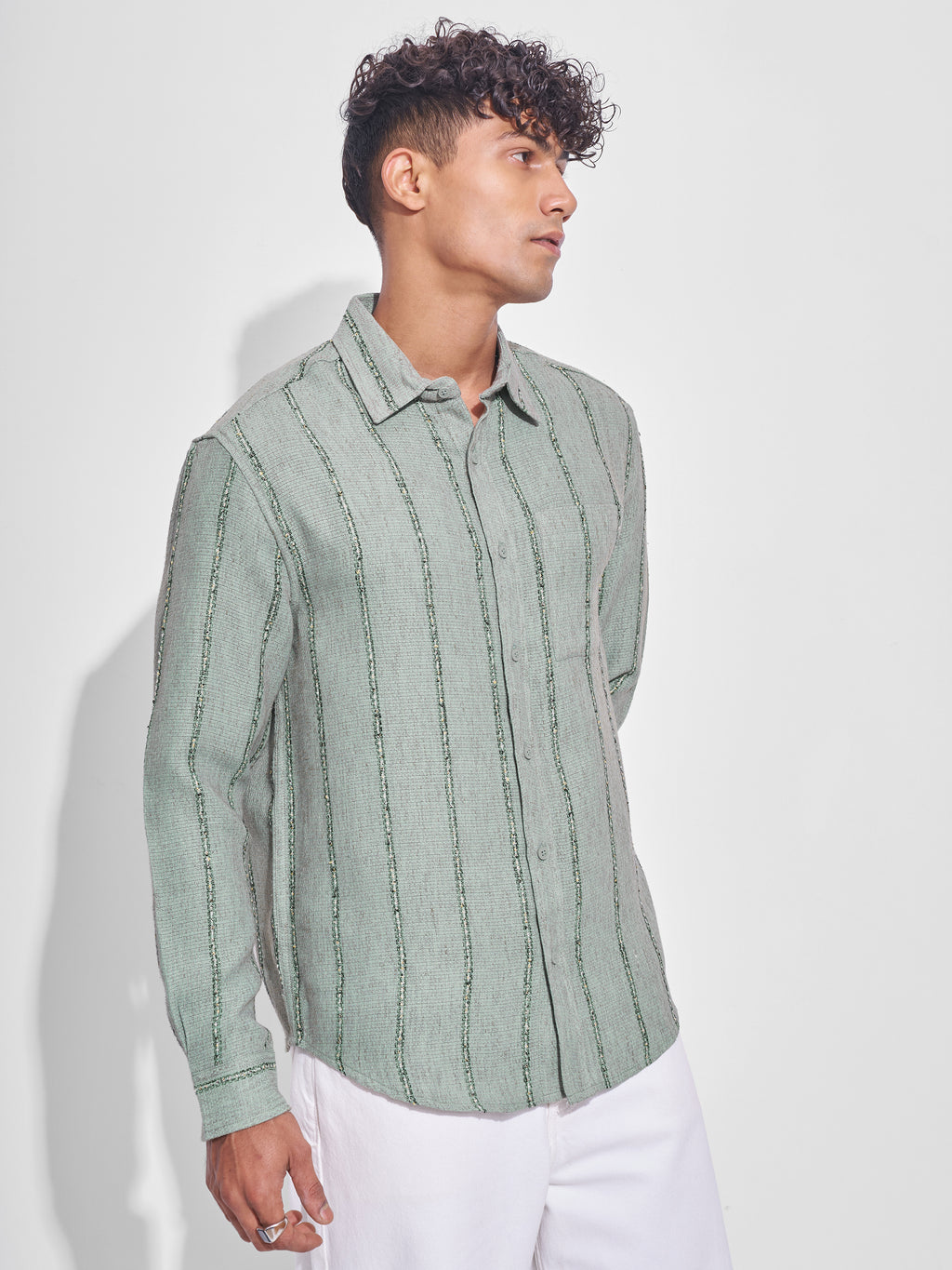 Highlander Men Green Striped Relaxed Fit Casual Shirt - Green - Image 6
