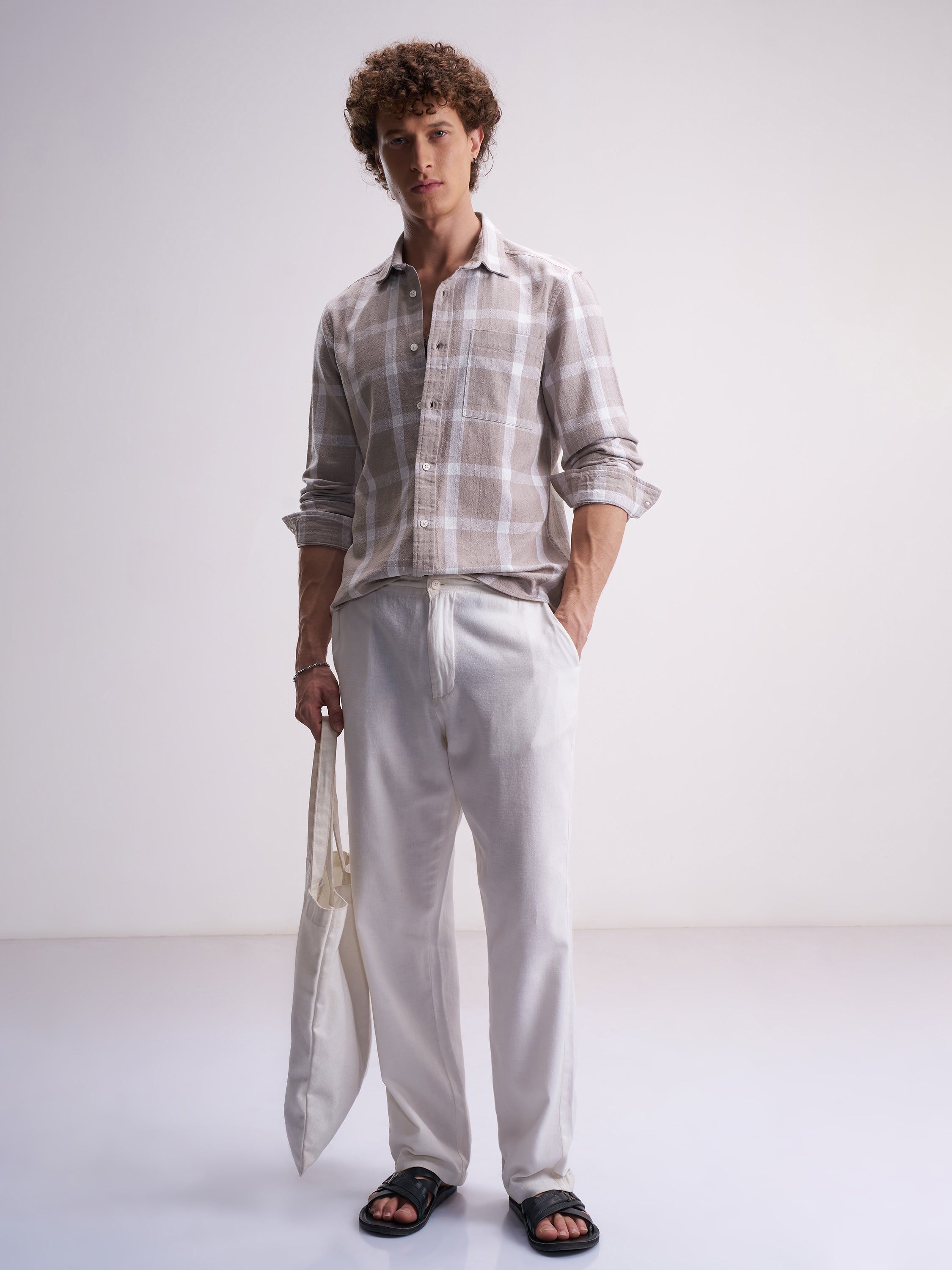 Highlander Men Tan Checked Relaxed Fit Casual Shirt - Tan - Image 2