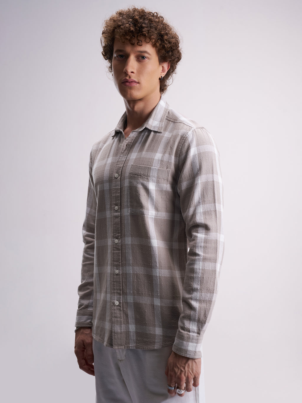 Highlander Men Tan Checked Relaxed Fit Casual Shirt - Tan - Image 4