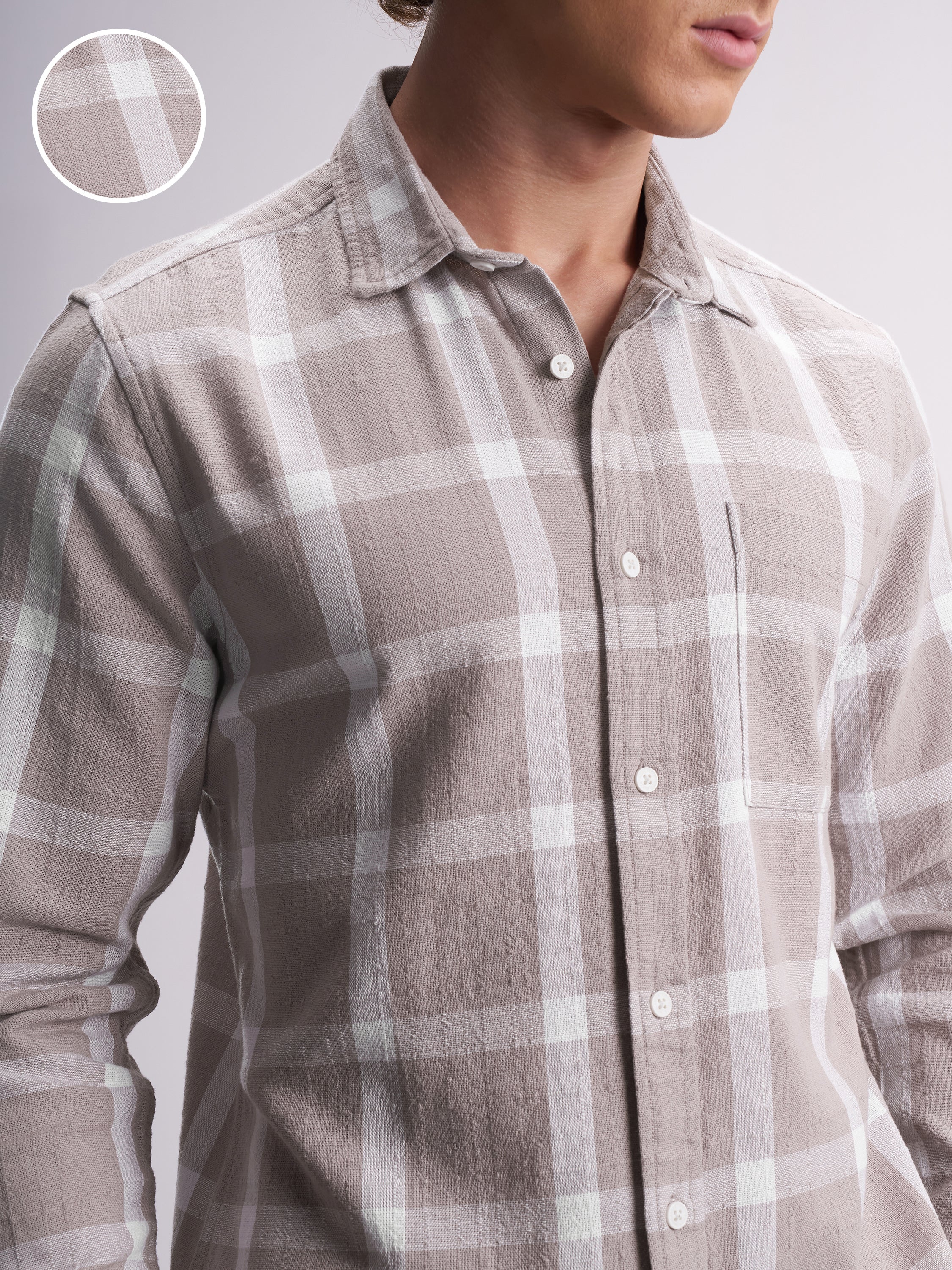 Highlander Men Tan Checked Relaxed Fit Casual Shirt - Tan - Image 5