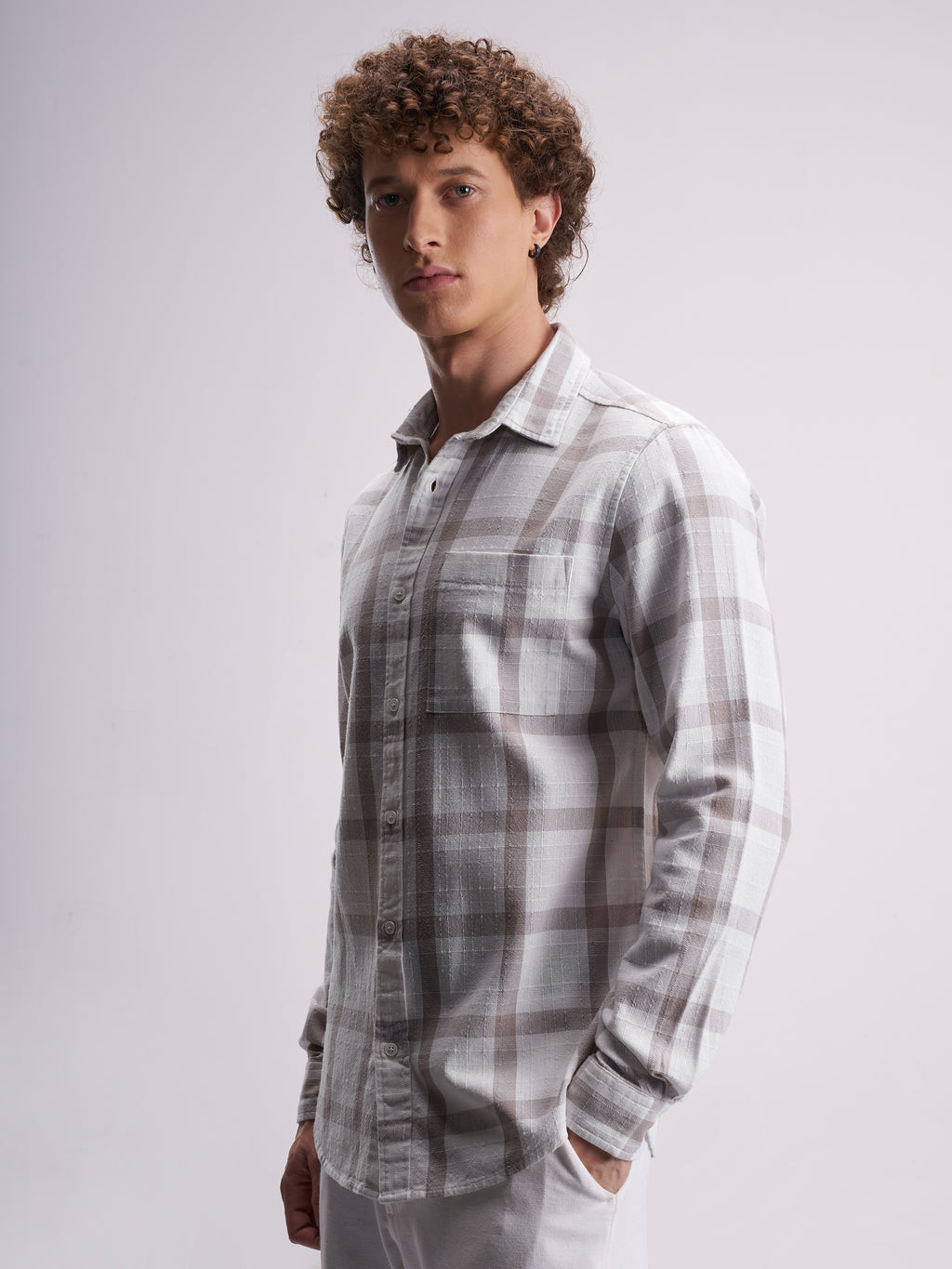 Highlander Men White Checked Relaxed Fit Casual Shirt - White - Image 4