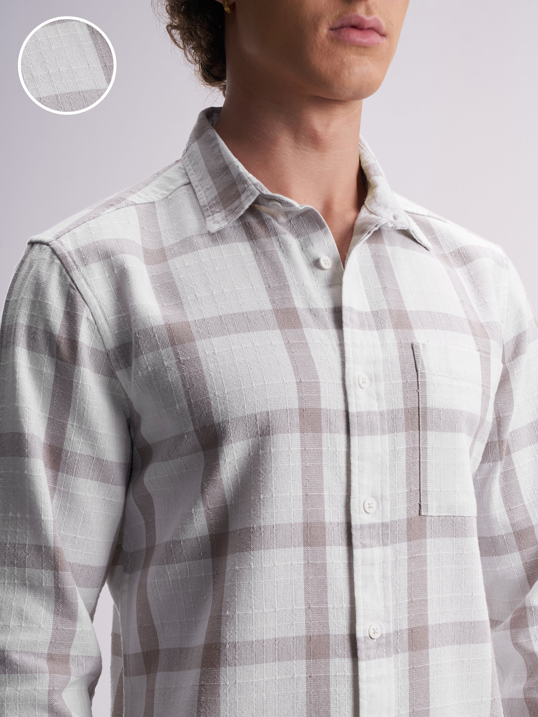 Highlander Men White Checked Relaxed Fit Casual Shirt - White - Image 5