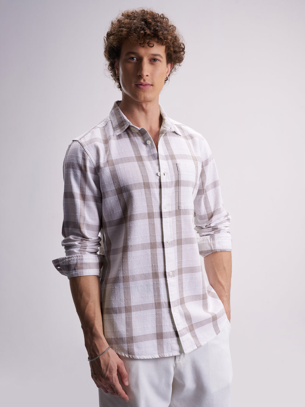 Highlander Men White Checked Relaxed Fit Casual Shirt - White - Image 6