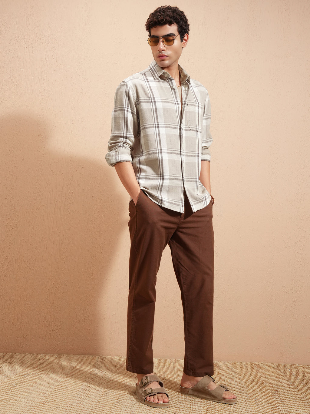 Highlander Men Beige Checked Relaxed Fit Casual Shirt - Beige - Image 2