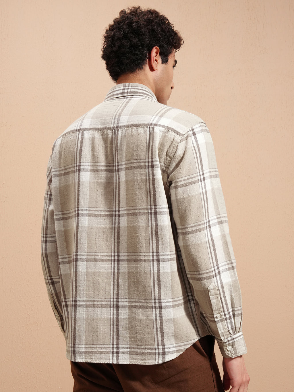 Highlander Men Beige Checked Relaxed Fit Casual Shirt - Beige - Image 3