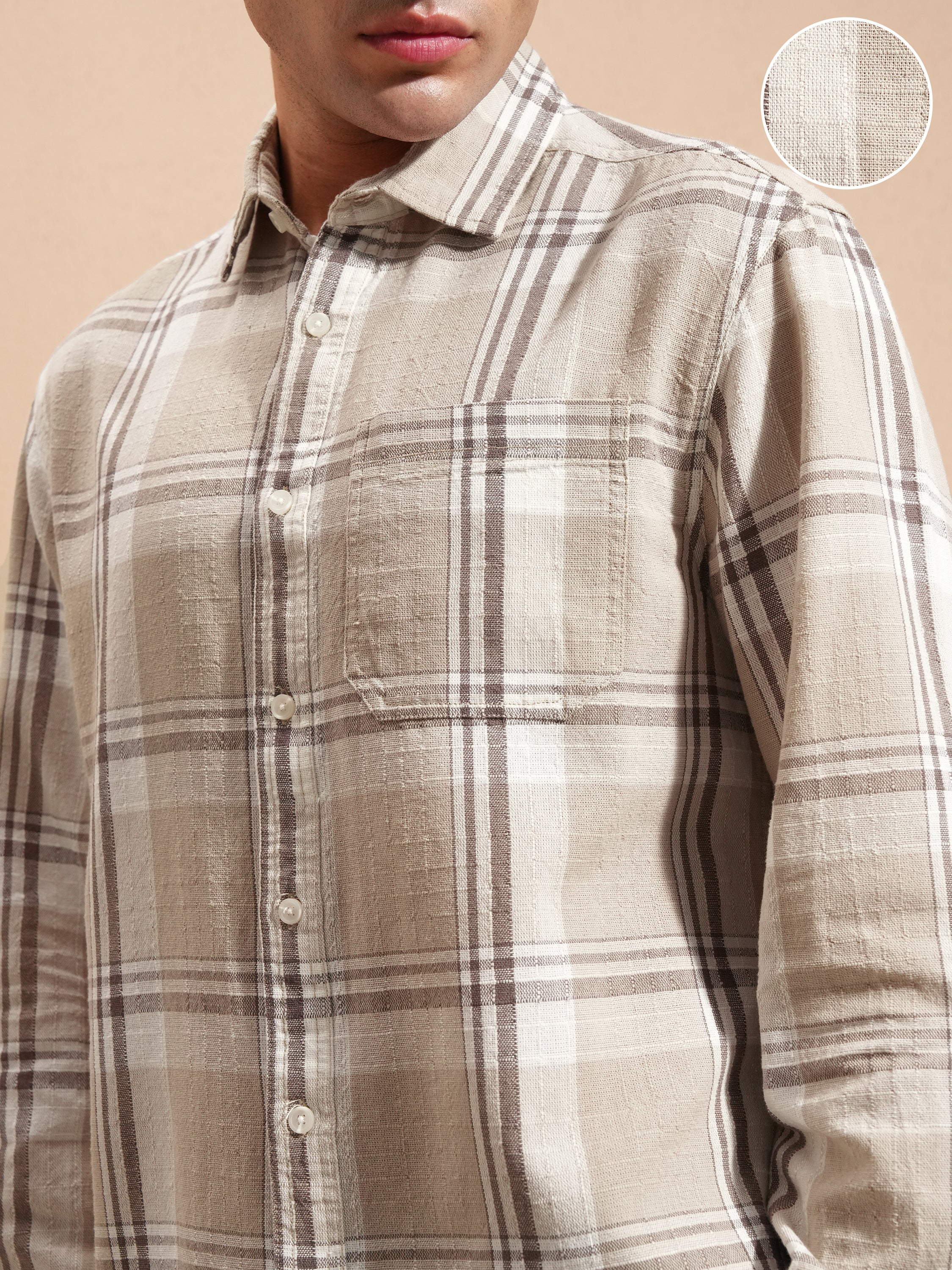 Highlander Men Beige Checked Relaxed Fit Casual Shirt - Beige - Image 5